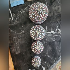Jewelry or trinket mulricolored mirror decoration case 4 piece